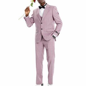 Dusty Rose Pinstriped 3 Piece Peak Lapel Skinny Fit Tazzio Men's Suit